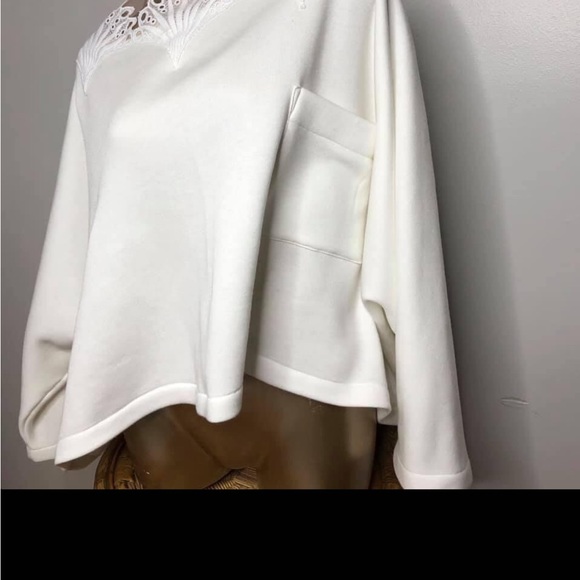 White lace illusion mesh dolman oversize soft fleece lined sweatshirt top - Picture 10 of 11